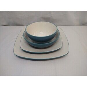 Set of 4 Noritake Colorwave Turquoise dinner salad plates pasta cereal bowls